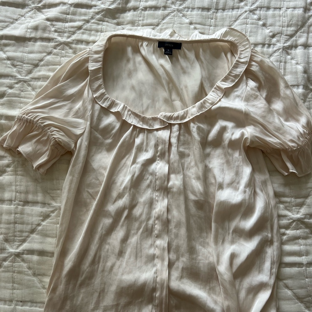 J. Crew Ivory Blouse with Ruffled Scoop Neck